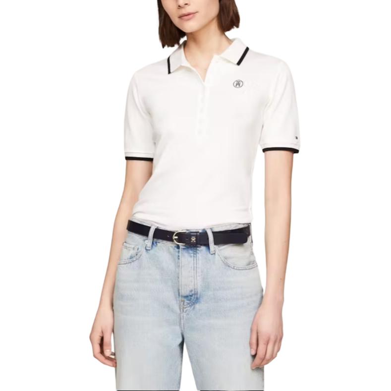 Order (W) 汤米希尔费格 米色修身绣花短袖POLO衫 WW0WW41288-YBL