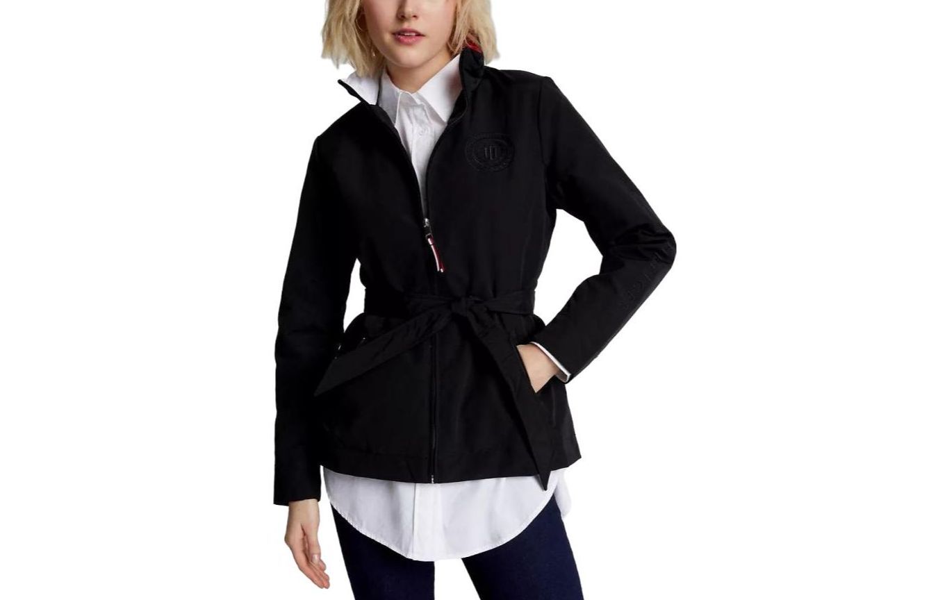 Order (W) 汤米·希尔费格尔黑色系带高领游艇夹克外套深褐色。 76J3826-BDS