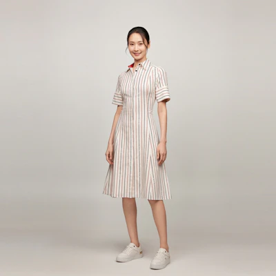 (W) 汤米希尔费格休闲修身短袖白色条纹连衣裙 WW0WW44152 Shop (W) 汤米希尔费格休闲修身短袖白色条纹连衣裙 WW0WW44152