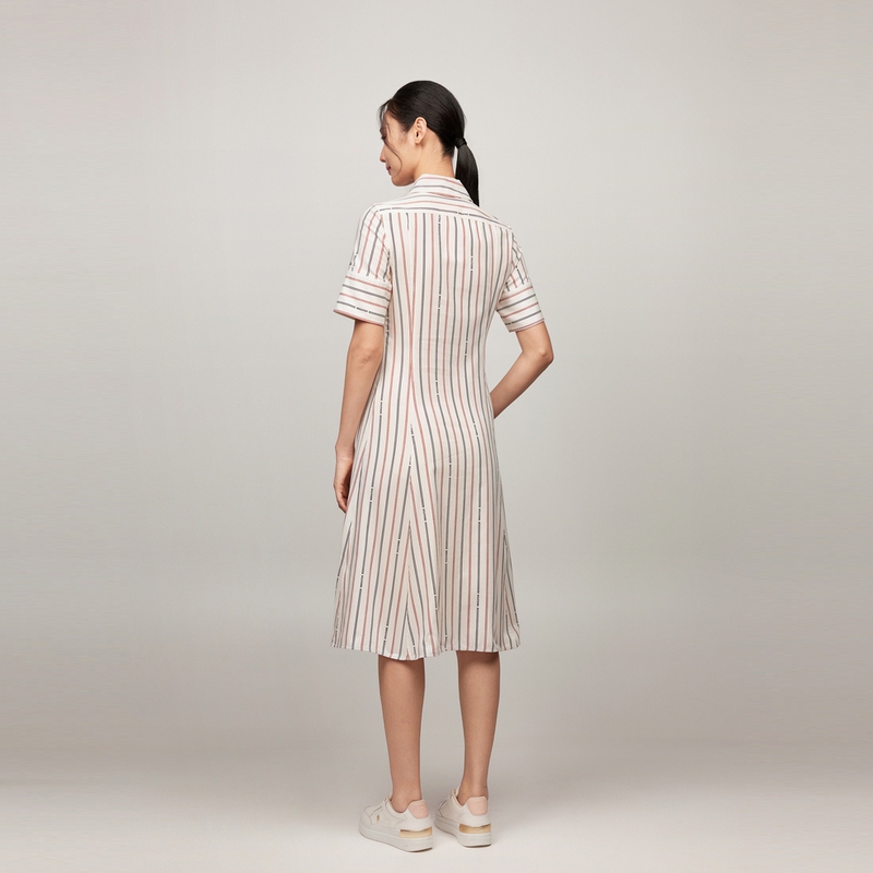 Purchase (W) 汤米希尔费格休闲修身短袖白色条纹连衣裙 WW0WW44152