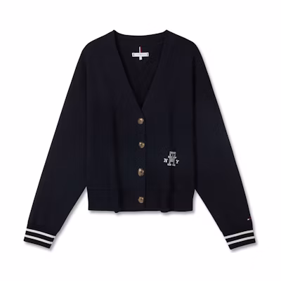 (Women) Tommy Hilfiger Cotton Embroidered V-Neck Cardigan Sweater. WW0WW39141