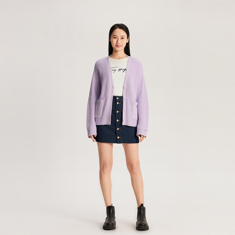 Sizing (W) Tommy Hilfiger 棉質V領寬鬆針織毛衣休閒款式 WW0WW42550