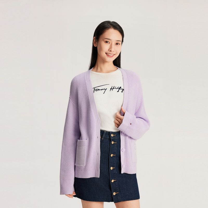 Cheap (W) Tommy Hilfiger 棉質V領寬鬆針織毛衣休閒款式 WW0WW42550