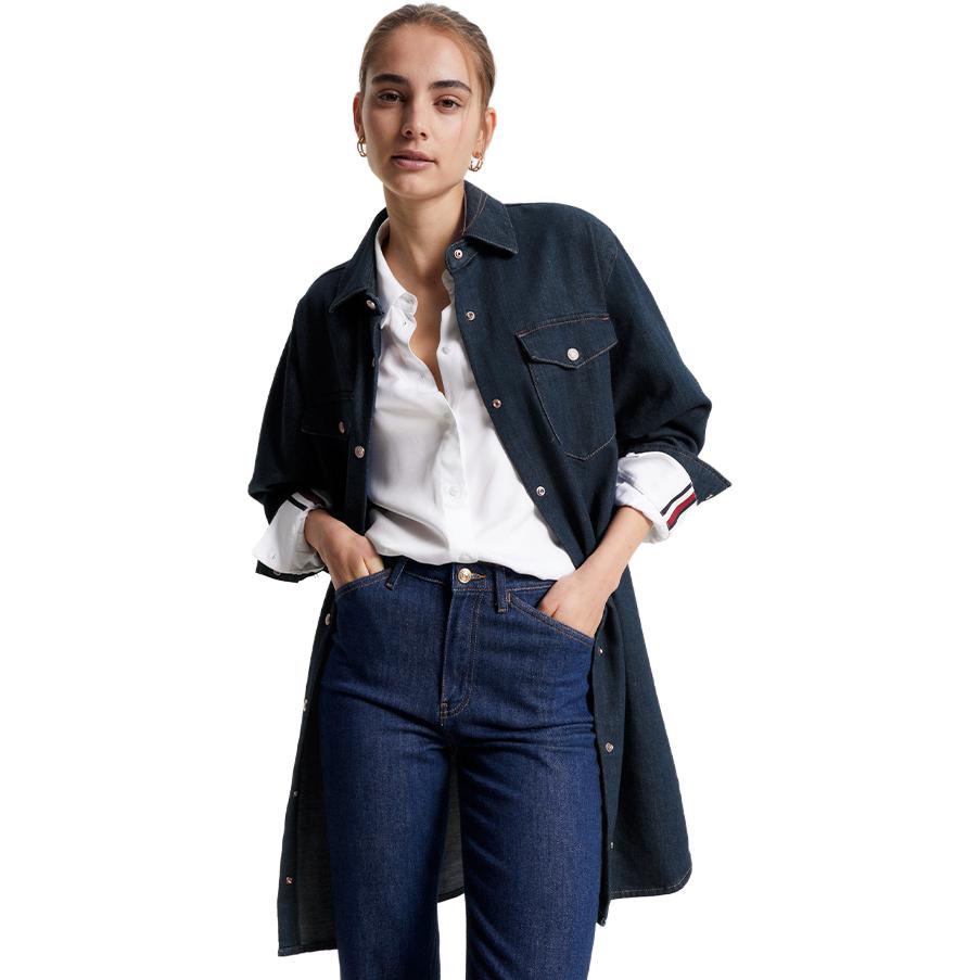 Lookbook (W) 汤米希尔费格牛仔连衣裙长袖深蓝色. WW0WW39065-1BJ