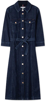 (W) 汤米·希尔费格 丹宁短袖系带衬衫连衣裙 深蓝复古风格 WW0WW42017 Buy (W) 汤米·希尔费格 丹宁短袖系带衬衫连衣裙 深蓝复古风格 WW0WW42017