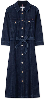 (W) 汤米·希尔费格 丹宁短袖系带衬衫连衣裙 深蓝复古风格 WW0WW42017 Order (W) 汤米·希尔费格 丹宁短袖系带衬衫连衣裙 深蓝复古风格 WW0WW42017