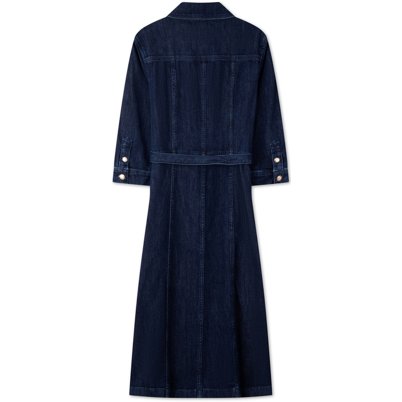 Lookbook (W) 汤米·希尔费格 丹宁短袖系带衬衫连衣裙 深蓝复古风格 WW0WW42017