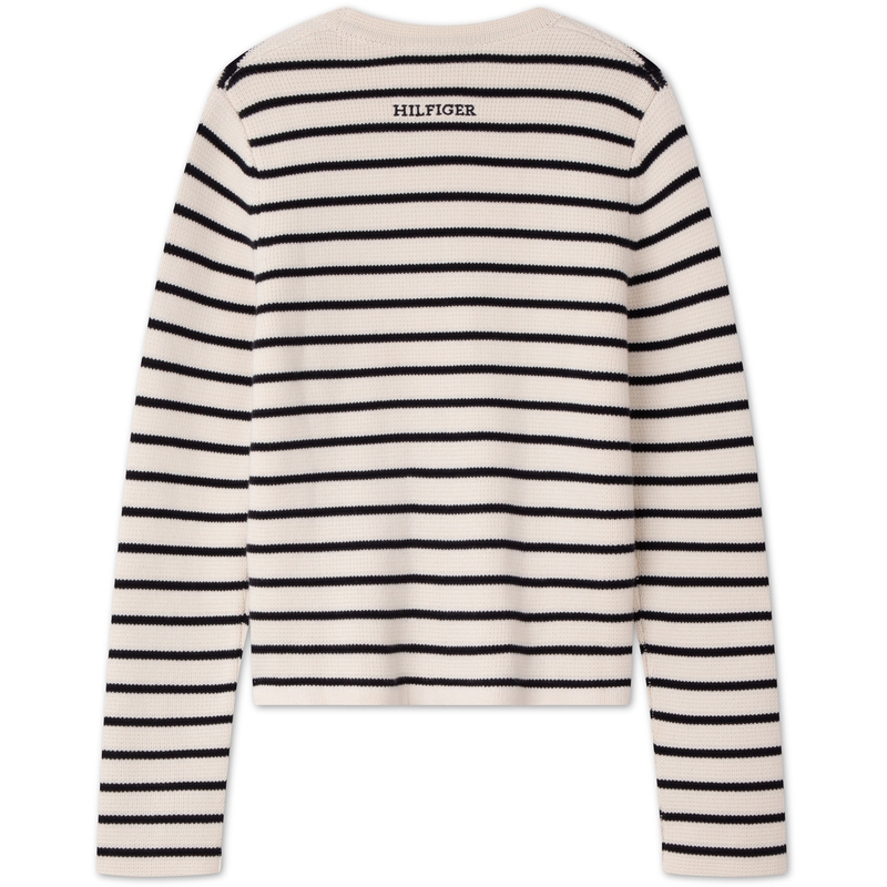 Lookbook (W) Tommy Hilfiger 雙排扣V領奶油黑條紋針織開衫 WW0WW43184