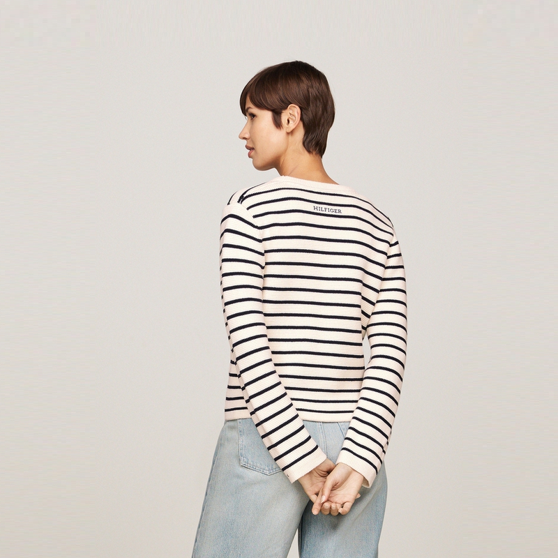 Purchase (W) Tommy Hilfiger 雙排扣V領奶油黑條紋針織開衫 WW0WW43184