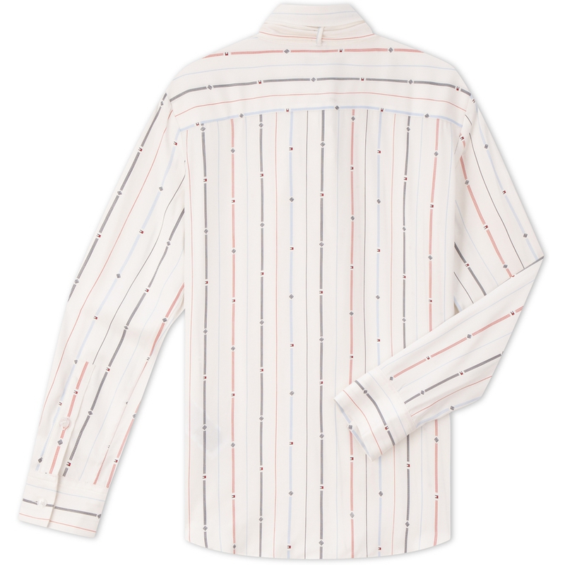 Lookbook (W) Tommy Hilfiger Blus Elegan Kasual Garis dengan Dasi Pita Putih WW0WW43418