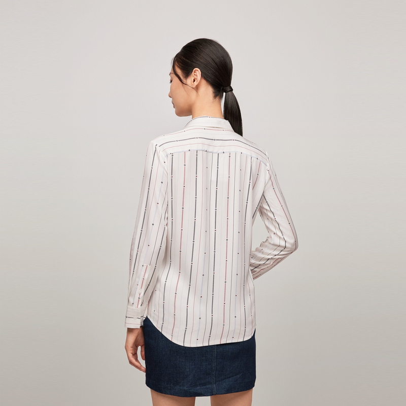Details for (W) Tommy Hilfiger Blus Elegan Kasual Garis dengan Dasi Pita Putih WW0WW43418