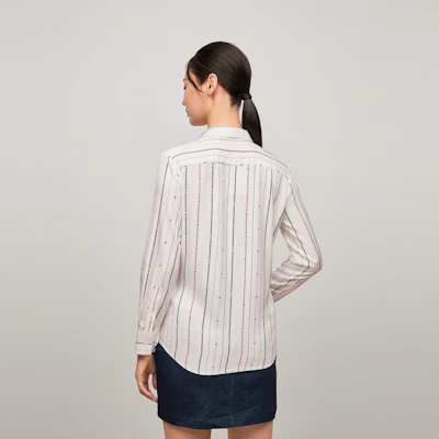 (W) Tommy Hilfiger Blus Elegan Kasual Garis dengan Dasi Pita Putih WW0WW43418 Details for (W) Tommy Hilfiger Blus Elegan Kasual Garis dengan Dasi Pita Putih WW0WW43418