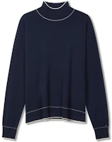 (Women) Tommy Hilfiger Embroidered Contrast Trim Mock Neck Pullover Sweater Navy WW0WW40376 (Women) Tommy Hilfiger Embroidered Contrast Trim Mock Neck Pullover Sweater Navy WW0WW40376