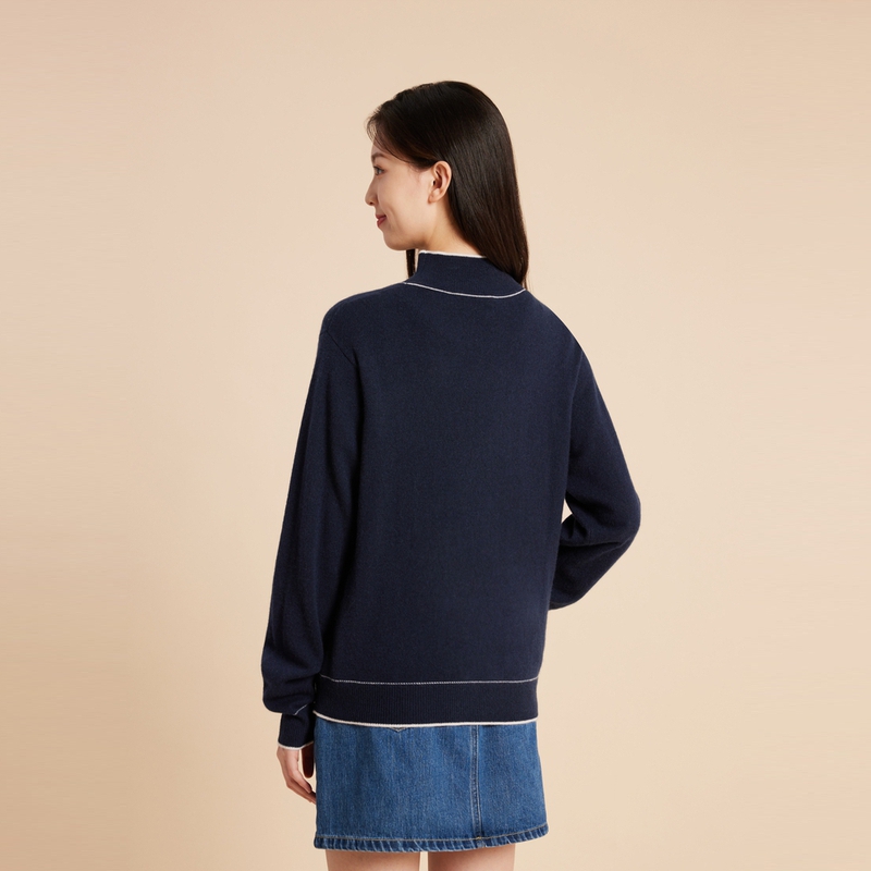 Purchase (W) Tommy Hilfiger 자수 대비 트림 목폴라 풀오버 스웨터 네이비 WW0WW40376