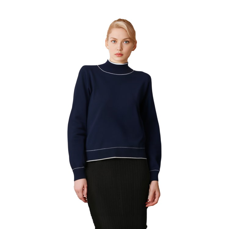 Cheap (W) Tommy Hilfiger 자수 대비 트림 목폴라 풀오버 스웨터 네이비 WW0WW40376