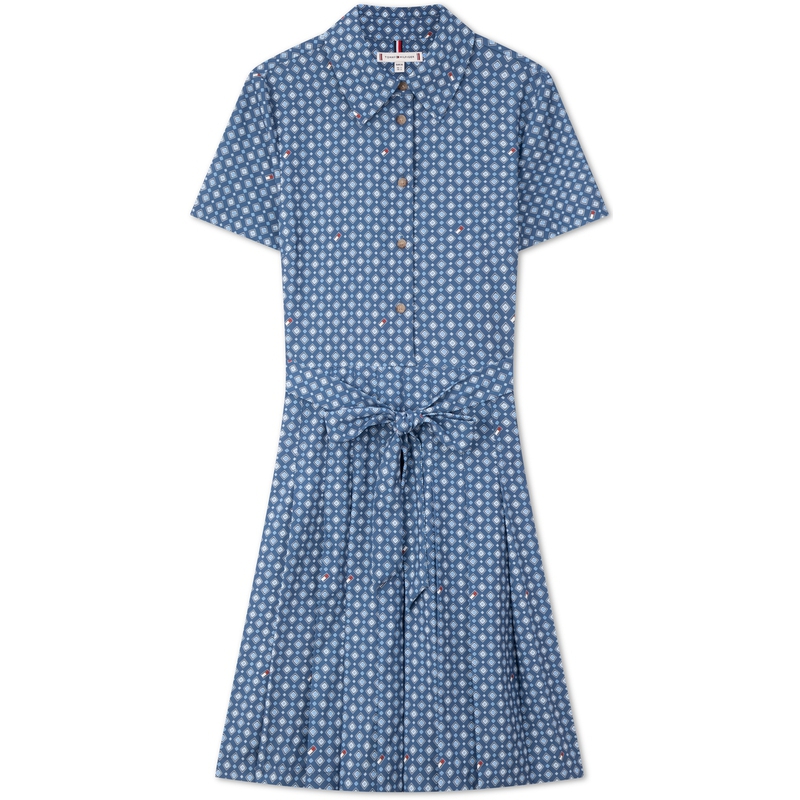 (Women) Tommy Hilfiger  Floral Print Short Sleeve Shirt Dress Blue White WW0WW43349