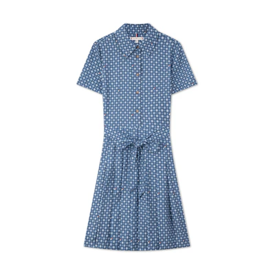 (Women) Tommy Hilfiger Floral Print Short Sleeve Shirt Dress Blue White WW0WW43349
