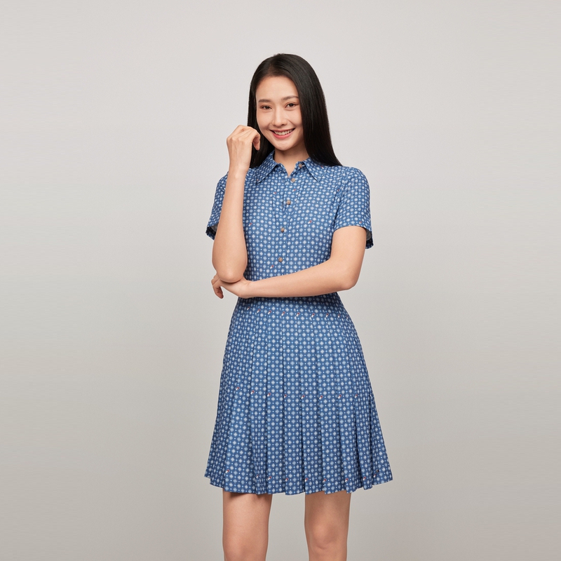 Shop (W) 汤米希尔费格蓝白花卉短袖衬衫连衣裙 WW0WW43349