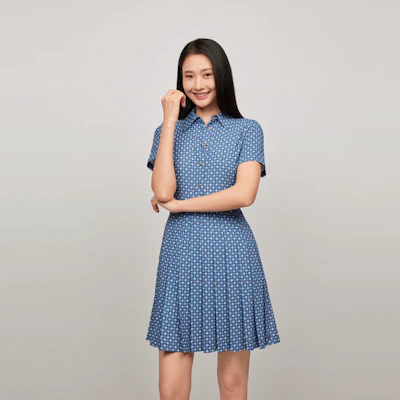 (W) 汤米希尔费格蓝白花卉短袖衬衫连衣裙 WW0WW43349 Shop (W) 汤米希尔费格蓝白花卉短袖衬衫连衣裙 WW0WW43349