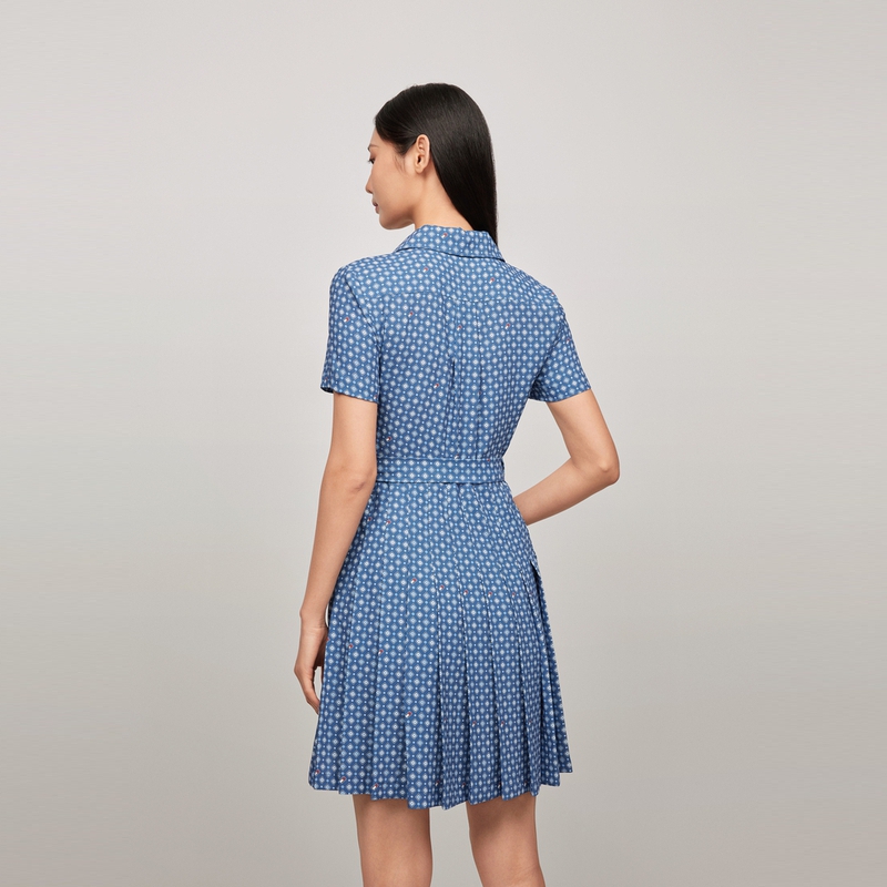 Purchase (W) 汤米希尔费格蓝白花卉短袖衬衫连衣裙 WW0WW43349