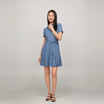 (W) 汤米希尔费格蓝白花卉短袖衬衫连衣裙 WW0WW43349 Details for (W) 汤米希尔费格蓝白花卉短袖衬衫连衣裙 WW0WW43349