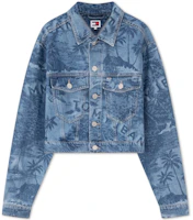 (Women) Tommy Hilfiger Hawaiian Print Cropped Denim Jacket Casual American Trend DW0DW17664 (Women) Tommy Hilfiger Hawaiian Print Cropped Denim Jacket Casual American Trend DW0DW17664