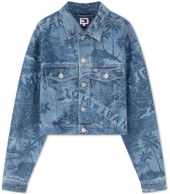 (Women) Tommy Hilfiger Hawaiian Print Cropped Denim Jacket Casual American Trend DW0DW17664 Buy (Women) Tommy Hilfiger Hawaiian Print Cropped Denim Jacket Casual American Trend DW0DW17664