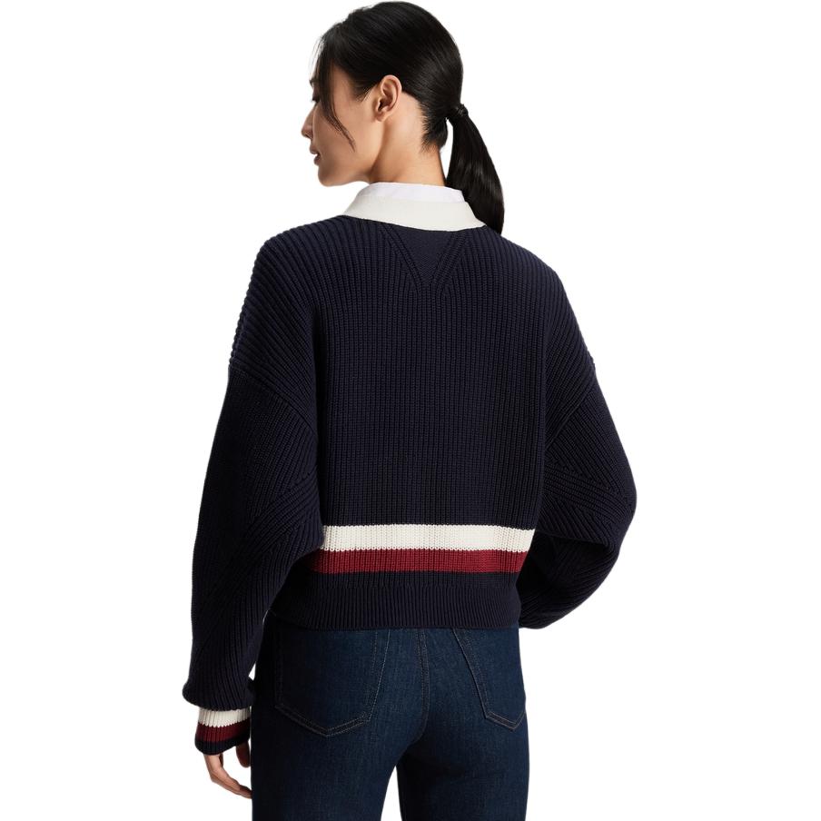 Shop (W) Tommy Hilfiger 黑白拼接配色毛線V領毛衣外套 WW0WW41530DW5