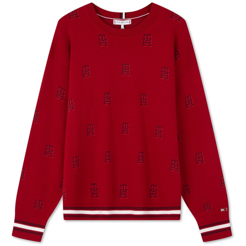 (Women) Tommy Hilfiger  Lettered Jacquard Drop-Shoulder Crewneck Sweater. WW0WW41635