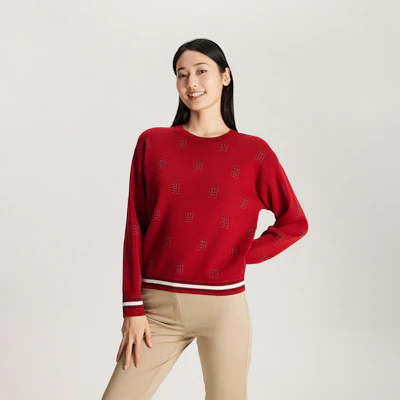 (W) Tommy Hilfiger 字母提花落肩圓領毛衣. WW0WW41635 Shop (W) Tommy Hilfiger 字母提花落肩圓領毛衣. WW0WW41635