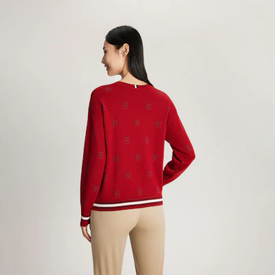 (W) Tommy Hilfiger 字母提花落肩圓領毛衣. WW0WW41635 Purchase (W) Tommy Hilfiger 字母提花落肩圓領毛衣. WW0WW41635
