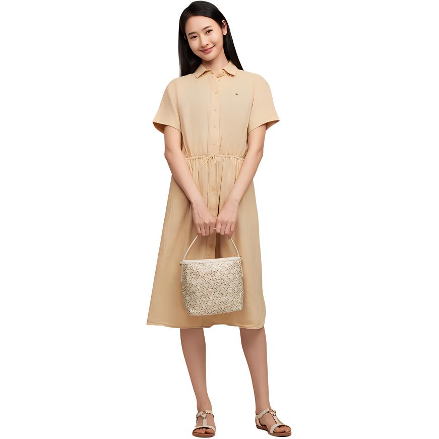 Cheap (W) 汤米希尔费格宽松亚麻短袖轻薄连衣裙 WW0WW41911