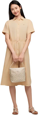 (W) 汤米希尔费格宽松亚麻短袖轻薄连衣裙 WW0WW41911 Cheap (W) 汤米希尔费格宽松亚麻短袖轻薄连衣裙 WW0WW41911