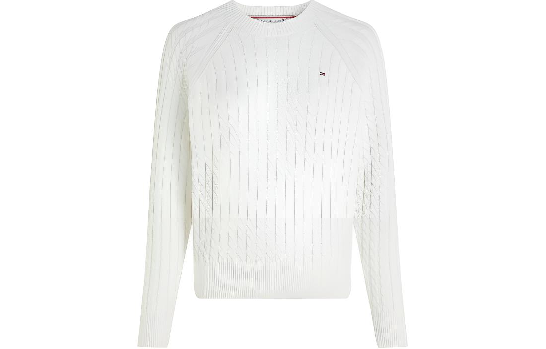 (Women) Tommy Hilfiger  Loose Fit Solid Knit Long Sleeve Sweater White WW0WW41142-YBL