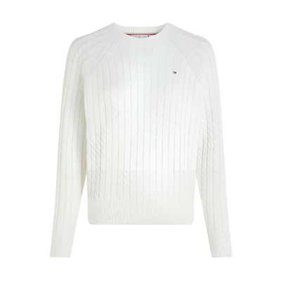 (Women) Tommy Hilfiger Loose Fit Solid Knit Long Sleeve Sweater White WW0WW41142-YBL