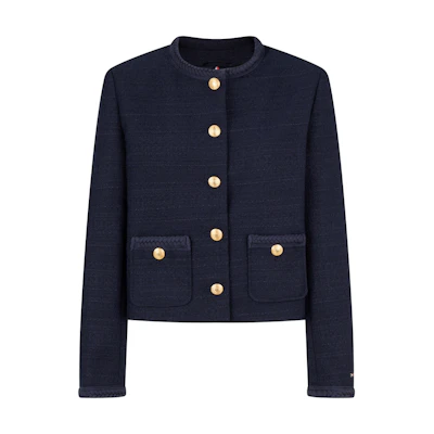 (Women) Tommy Hilfiger Navy Tweed Short Blazer with Metal Button. WW0WW43474