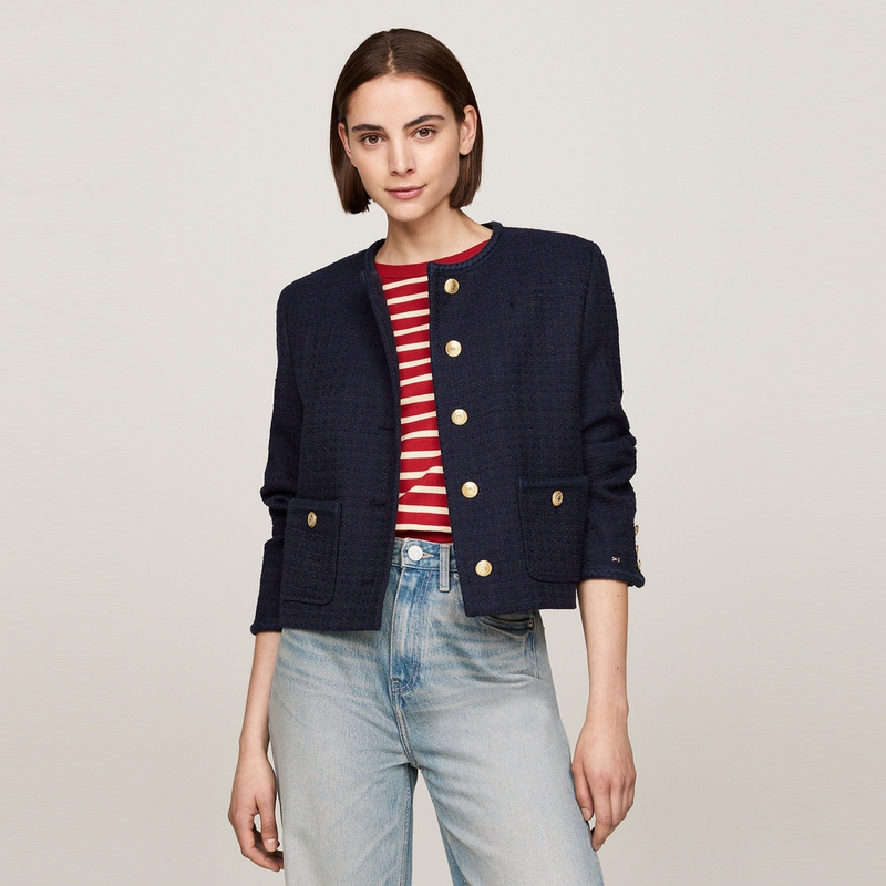 Shop (W) Tommy Hilfiger 海軍藍粗花呢金屬扣短版西裝外套 WW0WW43474