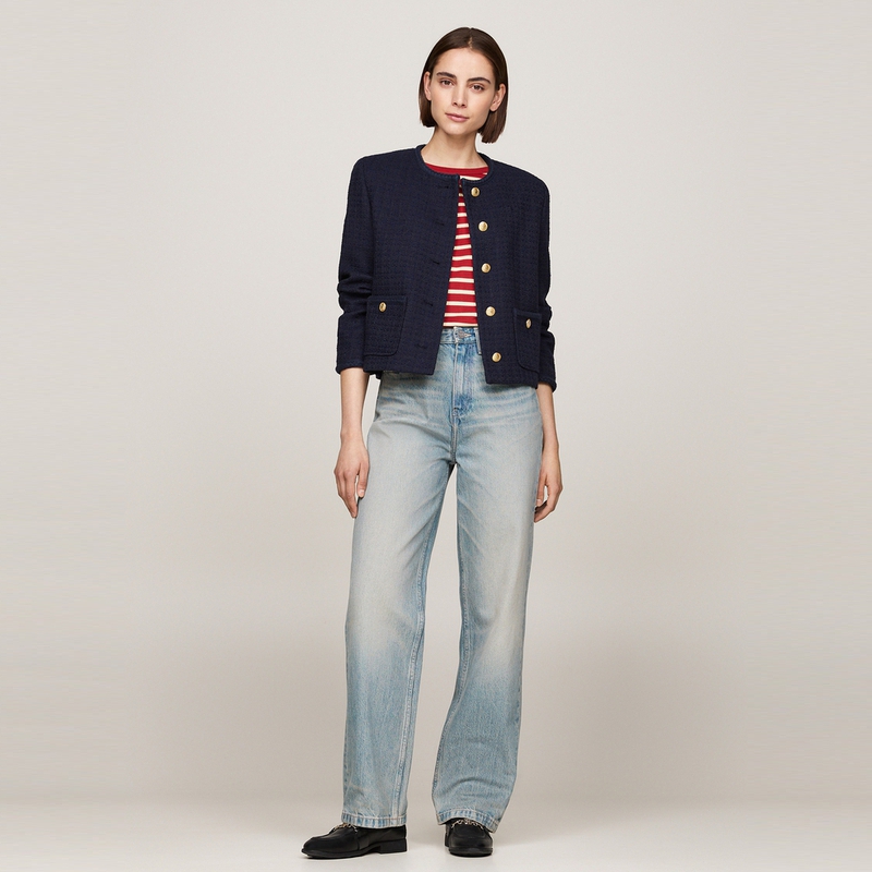 Details for (W) Tommy Hilfiger 海軍藍粗花呢金屬扣短版西裝外套 WW0WW43474