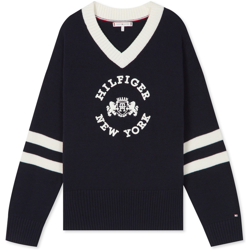 (Women) Tommy Hilfiger  Oversized V-Neck Embroidered Knit Sweater - Fall/Winter. WW0WW40266