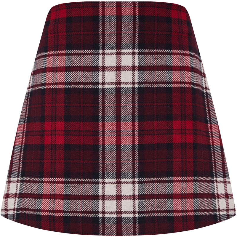 (Women) Tommy Hilfiger  Plaid A-Line Skirt with Side Zipper Red Checkered Pattern WW0WW39739