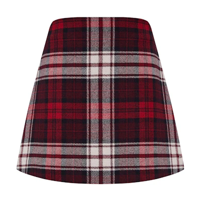 (Women) Tommy Hilfiger Plaid A-Line Skirt with Side Zipper Red Checkered Pattern WW0WW39739