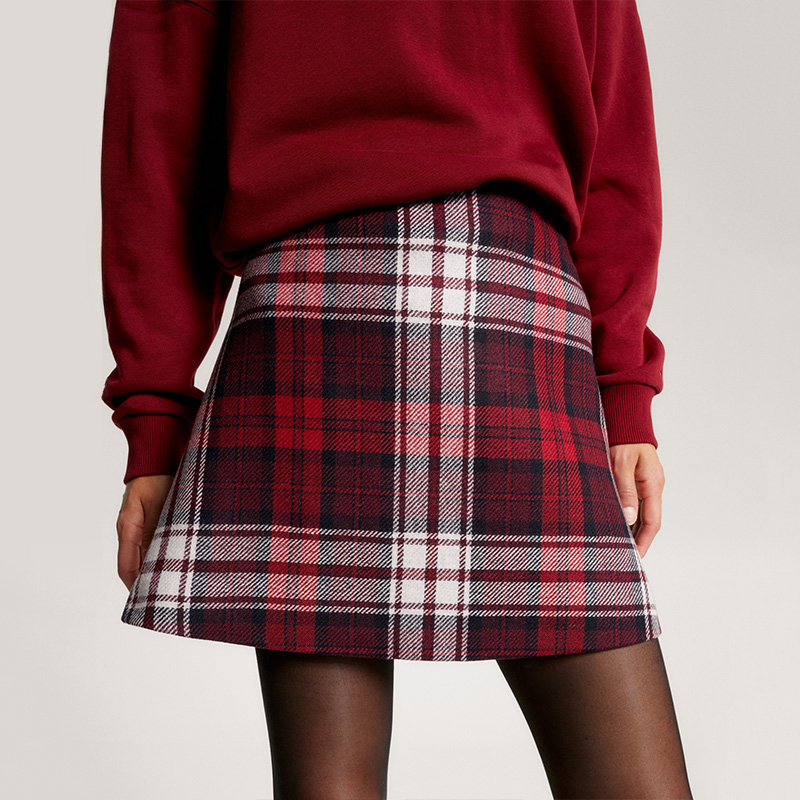 Sizing (W) 汤米·希尔费格 红色格纹侧拉链A字裙 WW0WW39739