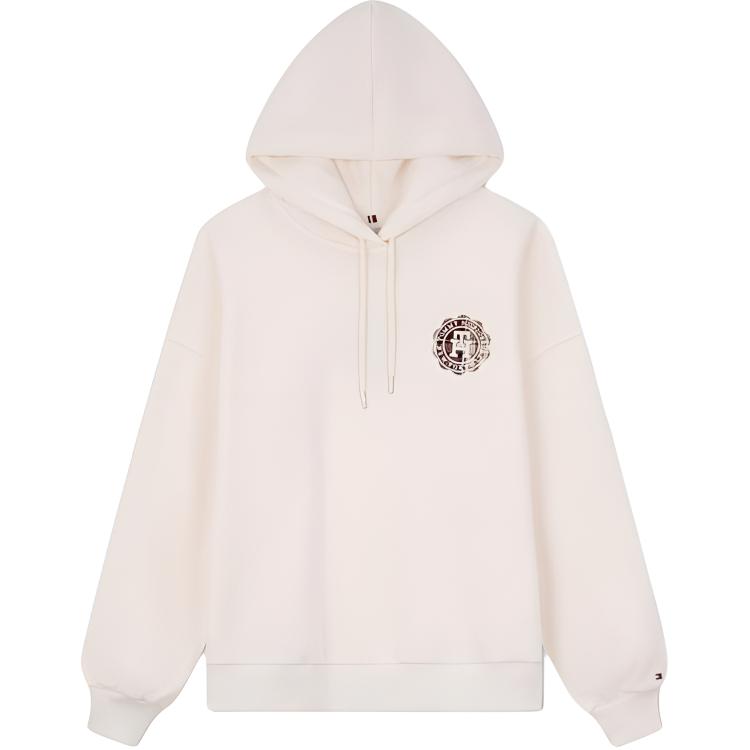 (Women) Tommy Hilfiger  Relaxed Fit Plaid Badge Embroidered Hoodie Pullover. WW0WW40442YBH