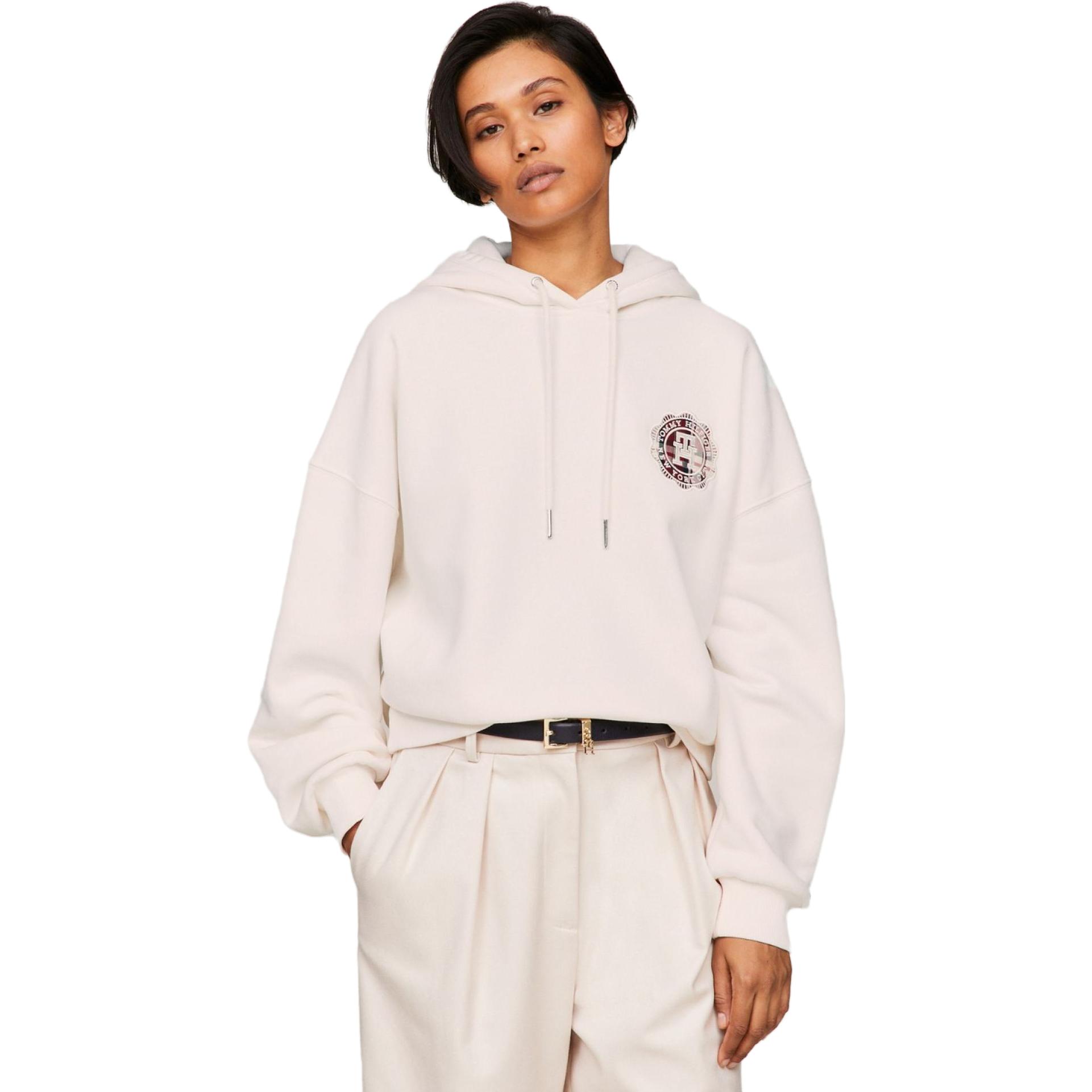 Lookbook (W) 汤米希尔费格宽松格纹徽章刺绣连帽衫上衣 WW0WW40442YBH