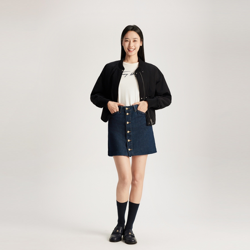 Cheap (W) Tommy Hilfiger 雙面刺繡棒球領外套 黑/黑白色. WW0WW40927