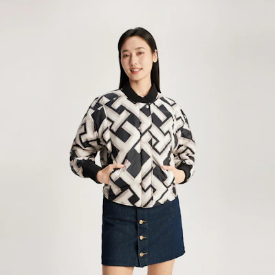 (W) Tommy Hilfiger 雙面刺繡棒球領外套 黑/黑白色. WW0WW40927 1