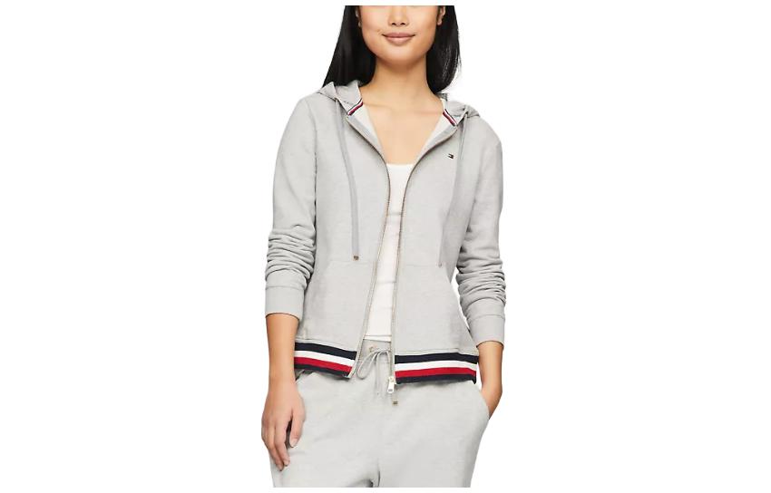 (Women) Tommy Hilfiger  Signature Stripe Zip Hoodie Jacket - Gray. 76J3062-P8F