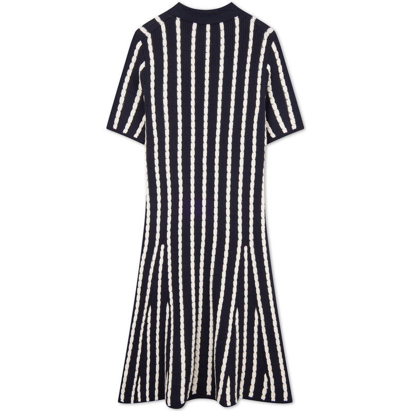 Lookbook (W) 汤米希尔费格修身棉质针织条纹连衣裙黑白休闲款 WW0WW43193