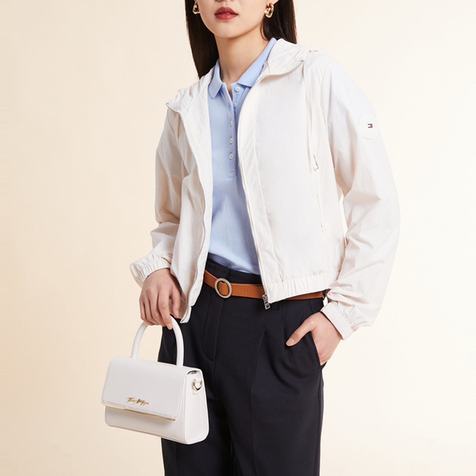 Shop (W) 汤米希尔费格纯色连帽拉链宽松夹克外套米白色 WW0WW38119-AC0