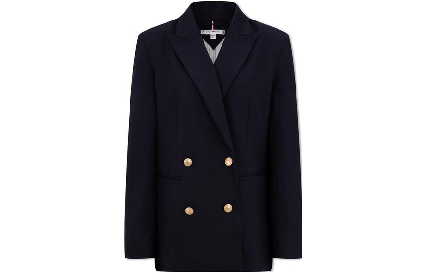 (Women) Tommy Hilfiger  Solid Double-Breasted Loose Blazer Navy Blue. WW0WW40856-DW5